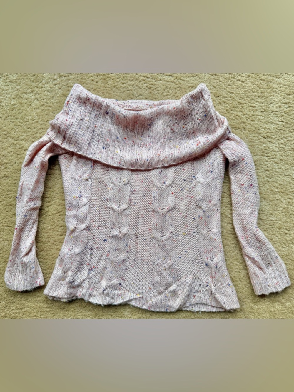Soho NY&Co Light Pink Speckled Off-Shoulder Cable Knit Sweater